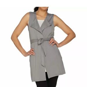 Lisa Rinna Gray Sleeveless Duster Style Belted Vest